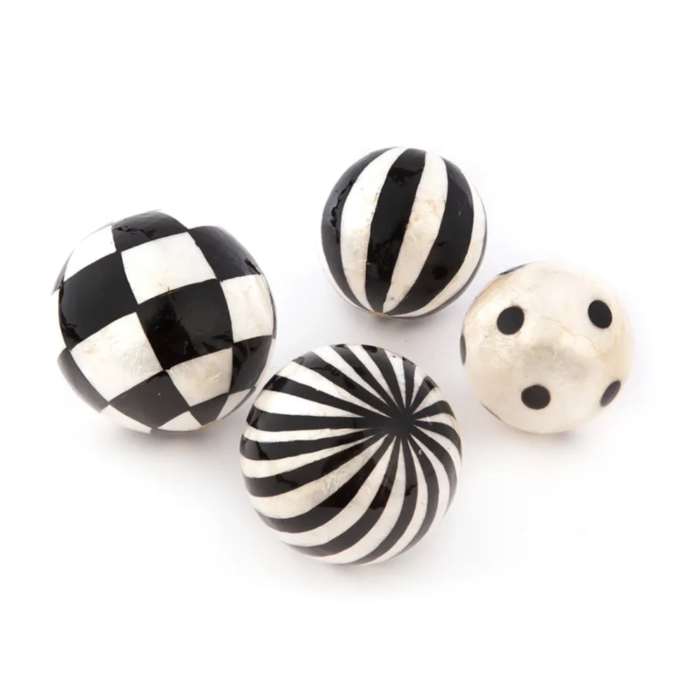 MacKenzie-Childs Black and White Patterned Spheres